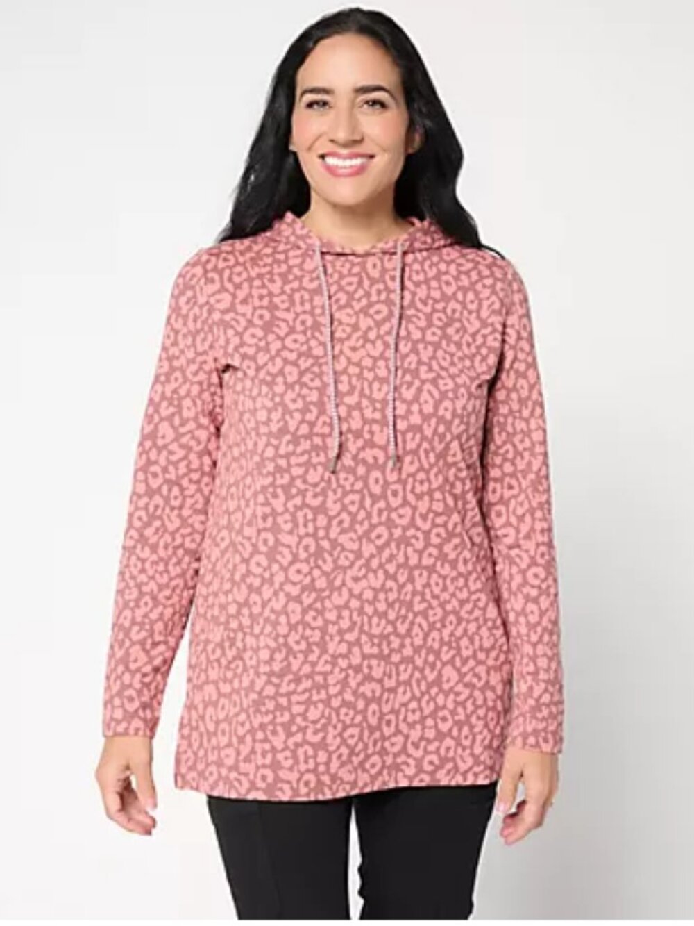 Denim & Co. Active French Terry Animal Print Tunic Pullover - Size: Large - NIP